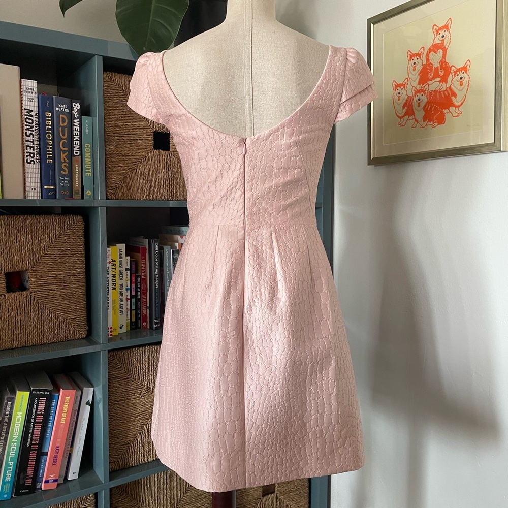 HALSTON Heritage Blush Pink Jacquard Dress w/ Cap Sleeves - Size 4 - Picture 4 of 10